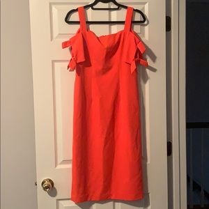 Bright Coral Cold Shoulder Shift Dress